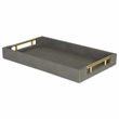 Pemberly Row Faux Shagreen Vinyl Tray in Gray with Metal Handles