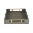 Pemberly Row Faux Shagreen Vinyl Tray in Gray with Metal Handles