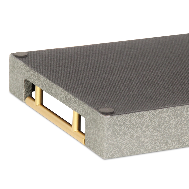 Pemberly Row Faux Shagreen Vinyl Tray in Gray with Metal Handles