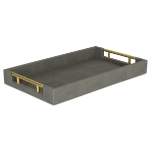 Pemberly Row Faux Shagreen Vinyl Tray in Gray with Metal Handles