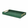 Pemberly Row Faux Shagreen Vinyl Tray in Green with Metal Handles