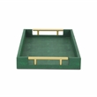 Pemberly Row Faux Shagreen Vinyl Tray in Green with Metal Handles