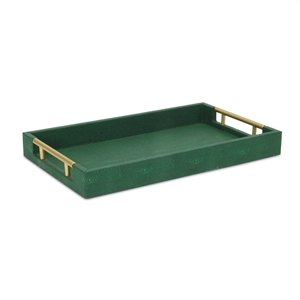Pemberly Row Faux Shagreen Vinyl Tray in Green with Metal Handles
