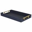 Pemberly Row Faux Shagreen Vinyl Tray in Navy Blue with Metal Handles