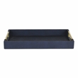 Pemberly Row Faux Shagreen Vinyl Tray in Navy Blue with Metal Handles