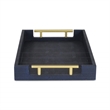 Pemberly Row Faux Shagreen Vinyl Tray in Navy Blue with Metal Handles