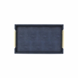Pemberly Row Faux Shagreen Vinyl Tray in Navy Blue with Metal Handles