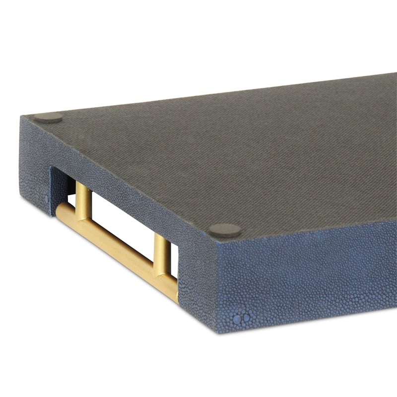 Pemberly Row Faux Shagreen Vinyl Tray in Navy Blue with Metal Handles
