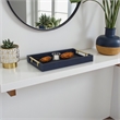 Pemberly Row Faux Shagreen Vinyl Tray in Navy Blue with Metal Handles
