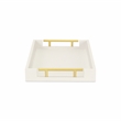 Pemberly Row Faux Snakeskin Vinyl Tray in White with Metal Handles