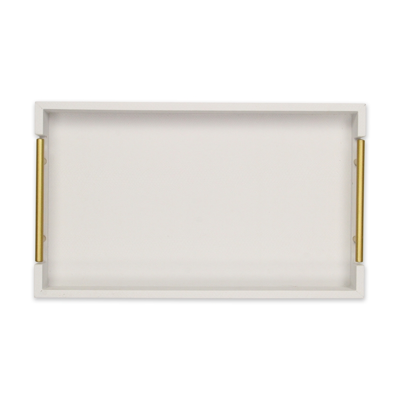 Pemberly Row Faux Snakeskin Vinyl Tray in White with Metal Handles