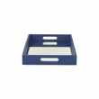 Pemberly Row Large Shagreen Mirrored Tray in Navy Blue with Cut-Out Handles
