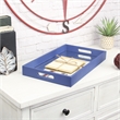 Pemberly Row Large Shagreen Mirrored Tray in Navy Blue with Cut-Out Handles