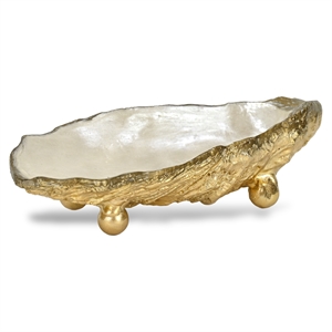 Pemberly Row 7.75&quot Resin Oyster Shell Catch Trinket Dish in Gold