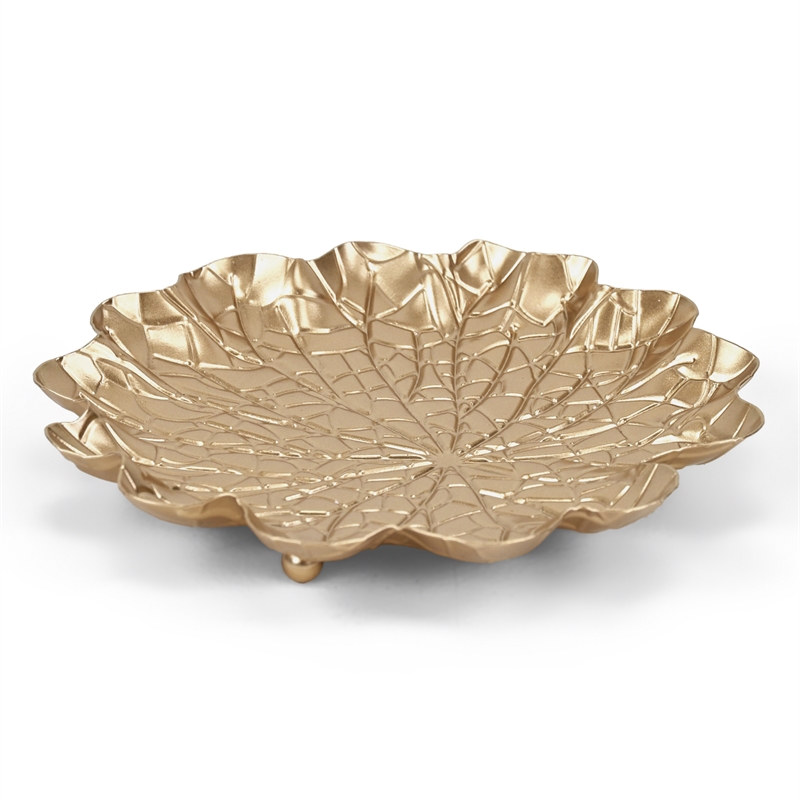 Pemberly Row Contemporary Golden Metal Lilypad Catch Tray Medium Size