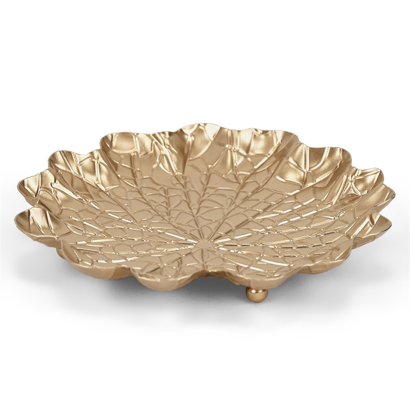 Pemberly Row Contemporary Golden Metal Lilypad Catch Tray Medium Size