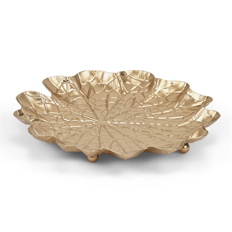 Pemberly Row Contemporary Golden Metal Lilypad Catch Tray Medium Size