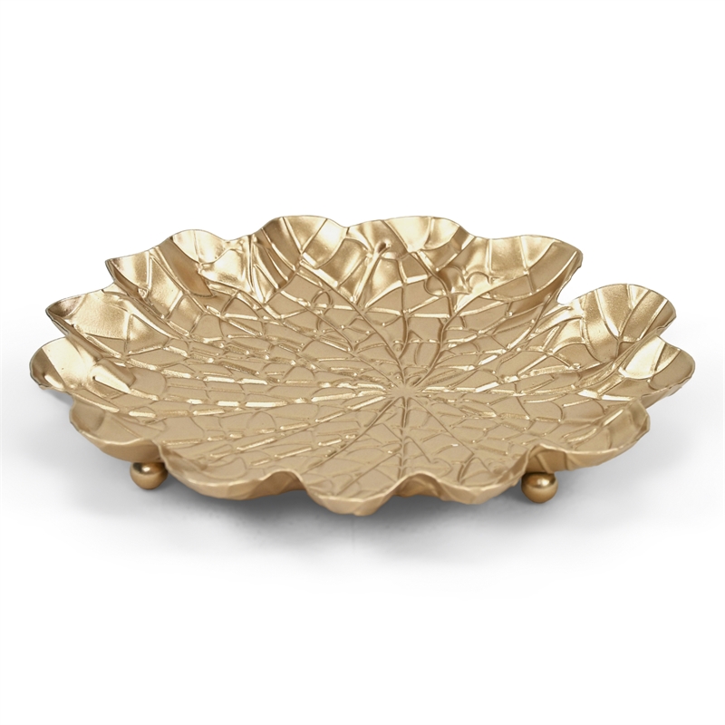 Pemberly Row Contemporary Golden Metal Lilypad Catch Tray Medium Size