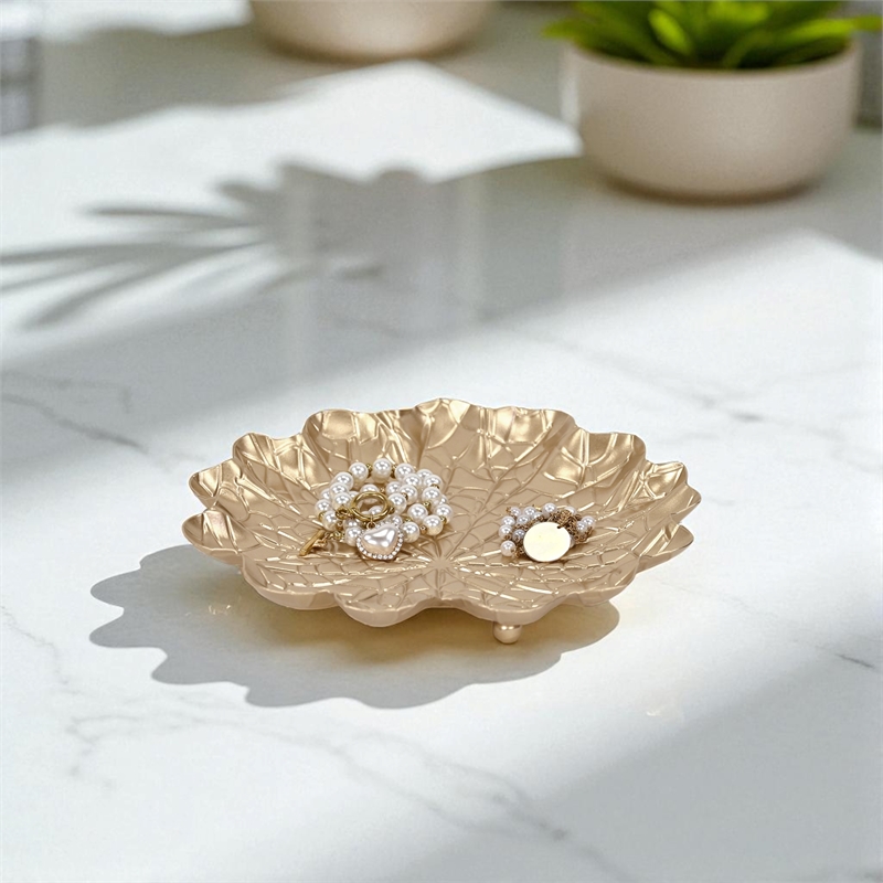 Pemberly Row Contemporary Golden Metal Lilypad Catch Tray Medium Size