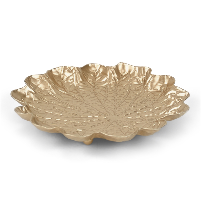 Pemberly Row Contemporary Golden Metal Lilypad Catch Tray Small Size