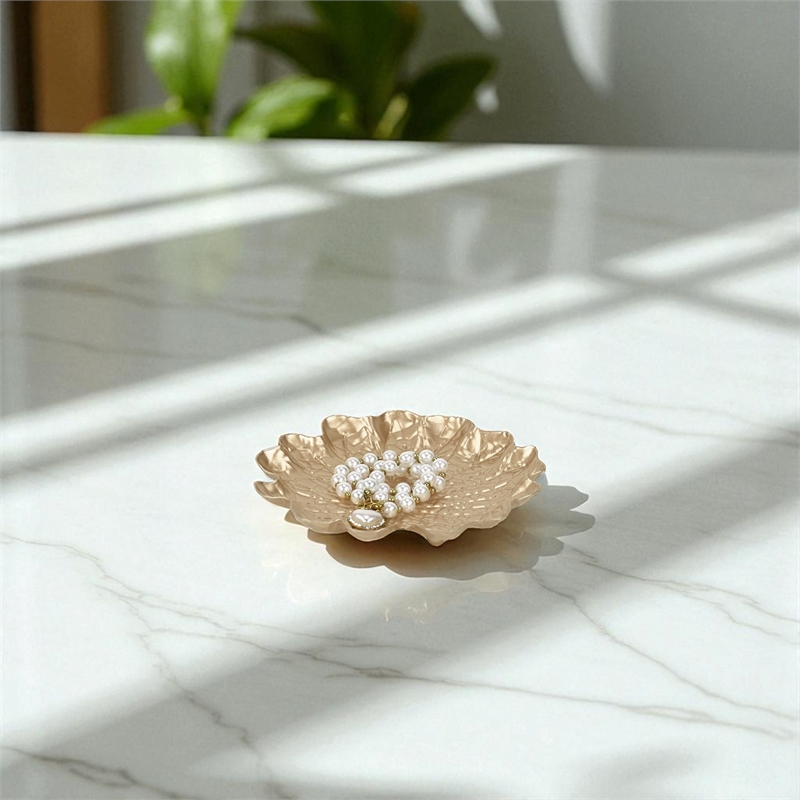 Pemberly Row Contemporary Golden Metal Lilypad Catch Tray Small Size