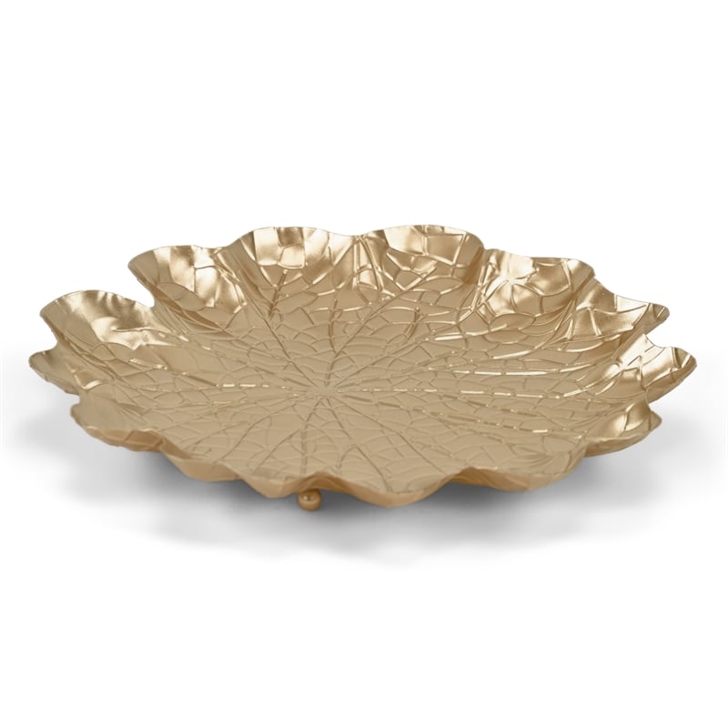 Pemberly Row Golden Metal Lilypad Catch Tray Extra Large Size