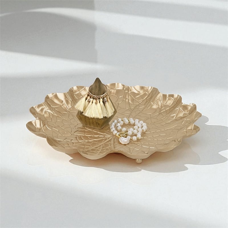 Pemberly Row Golden Metal Lilypad Catch Tray Extra Large Size