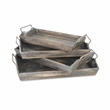 Pemberly Row Contemporary Set of 4 Nesting Wood Trays with Metal Handles