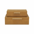 Pemberly Row Set of 2 Rectangular Box Set in Camel Brown Faux Shagreen