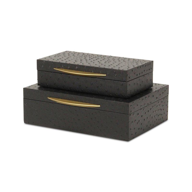 Pemberly Row Faux Ostrich Pattern Rectangular Box Set of 2 in Black