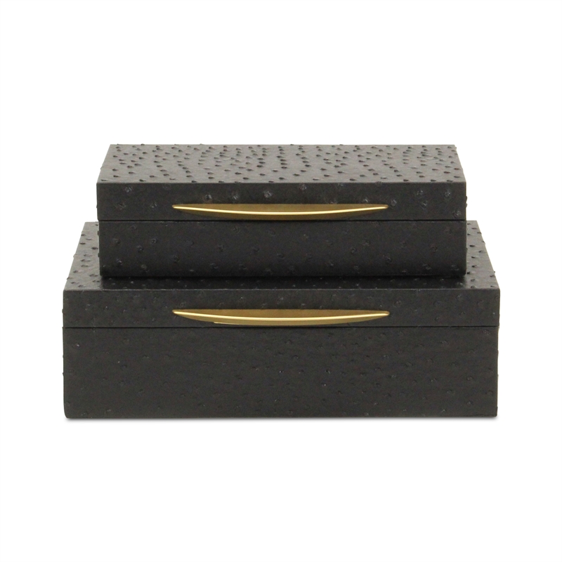 Pemberly Row Faux Ostrich Pattern Rectangular Box Set of 2 in Black