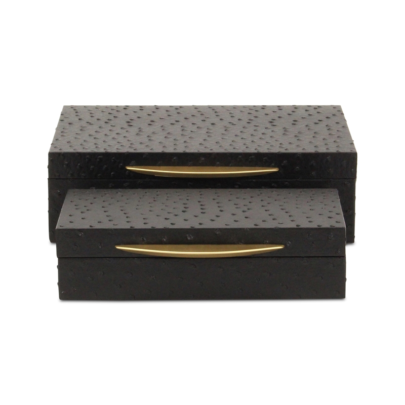 Pemberly Row Faux Ostrich Pattern Rectangular Box Set of 2 in Black