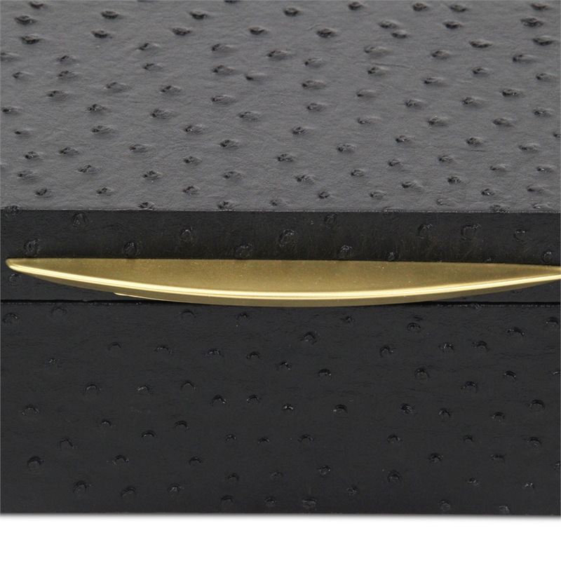 Pemberly Row Faux Ostrich Pattern Rectangular Box Set of 2 in Black