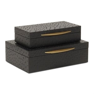 Pemberly Row Faux Ostrich Pattern Rectangular Box Set of 2 in Black