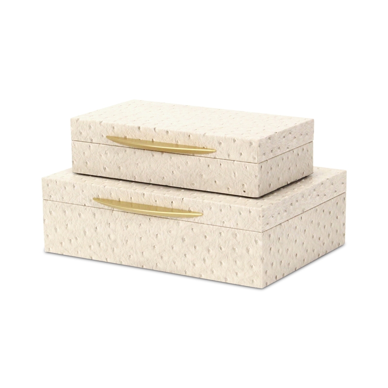 Pemberly Row Faux Ostrich Pattern Rectangular Box Set of 2 in Cream