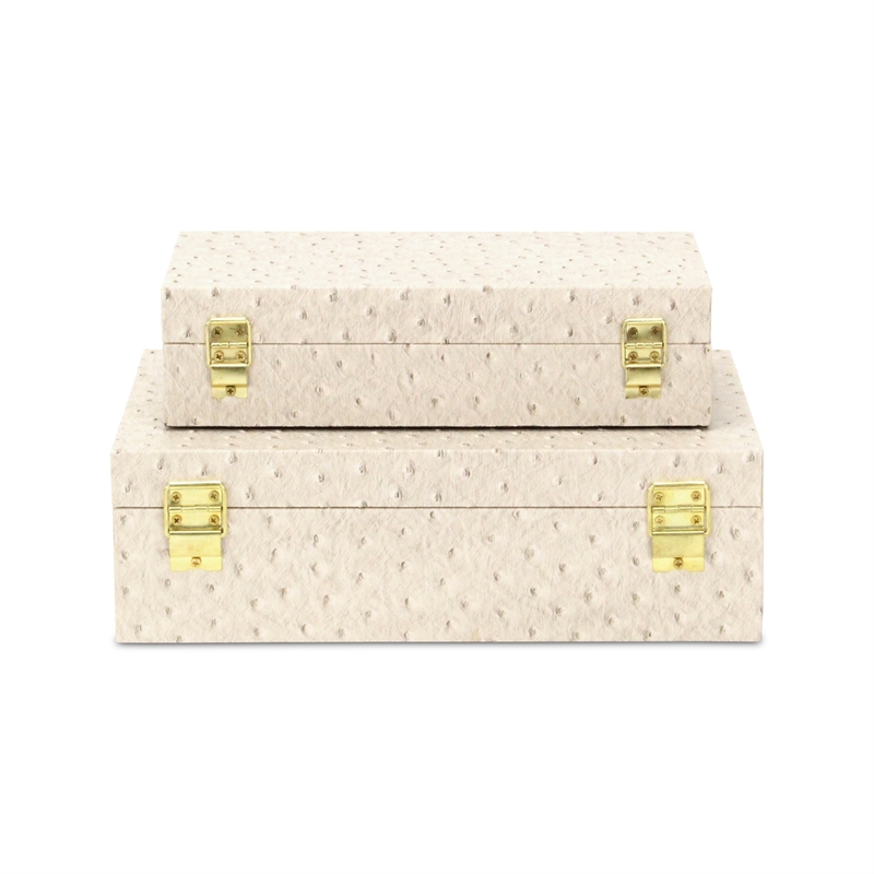 Pemberly Row Faux Ostrich Pattern Rectangular Box Set of 2 in Cream