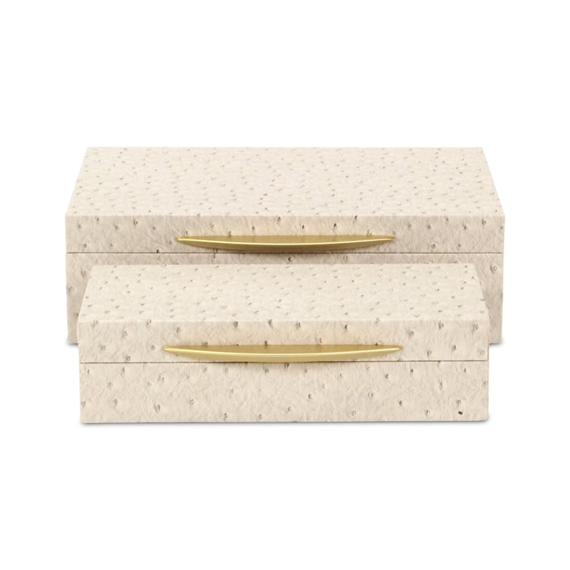 Pemberly Row Faux Ostrich Pattern Rectangular Box Set of 2 in Cream
