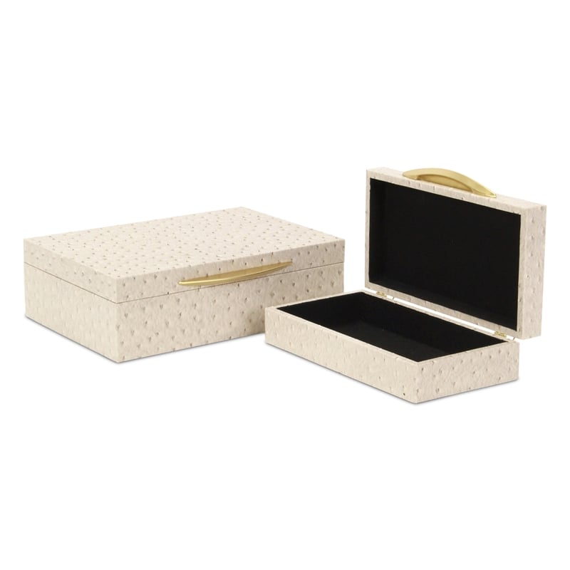 Pemberly Row Faux Ostrich Pattern Rectangular Box Set of 2 in Cream