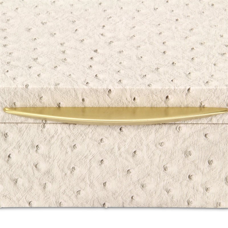 Pemberly Row Faux Ostrich Pattern Rectangular Box Set of 2 in Cream