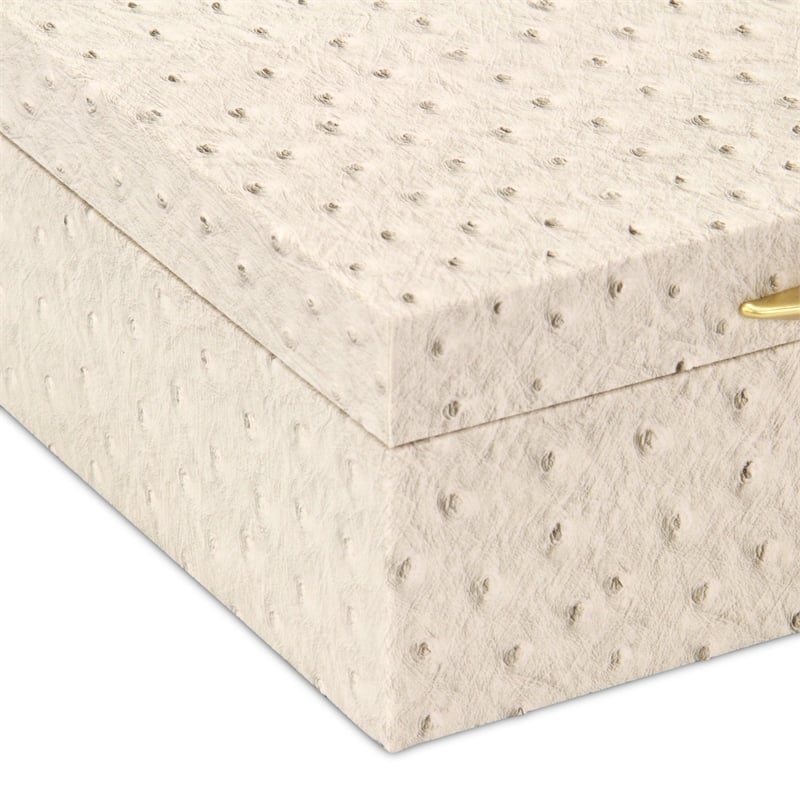 Pemberly Row Faux Ostrich Pattern Rectangular Box Set of 2 in Cream