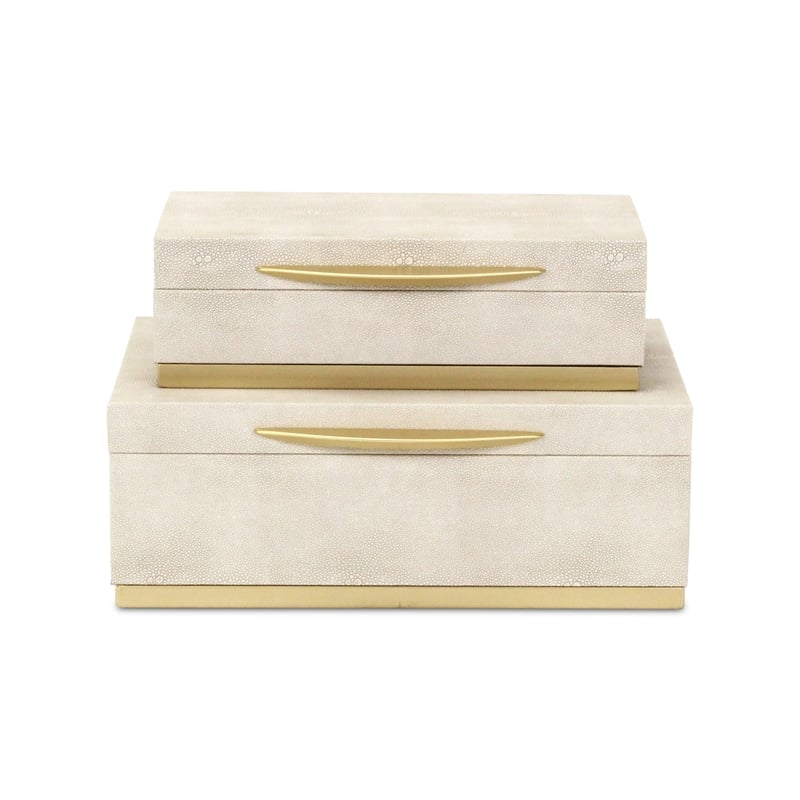 Pemberly Row Rectangular Gold Accented Box Set of 2 in Cream Faux Shagreen