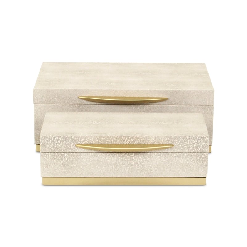 Pemberly Row Rectangular Gold Accented Box Set of 2 in Cream Faux Shagreen