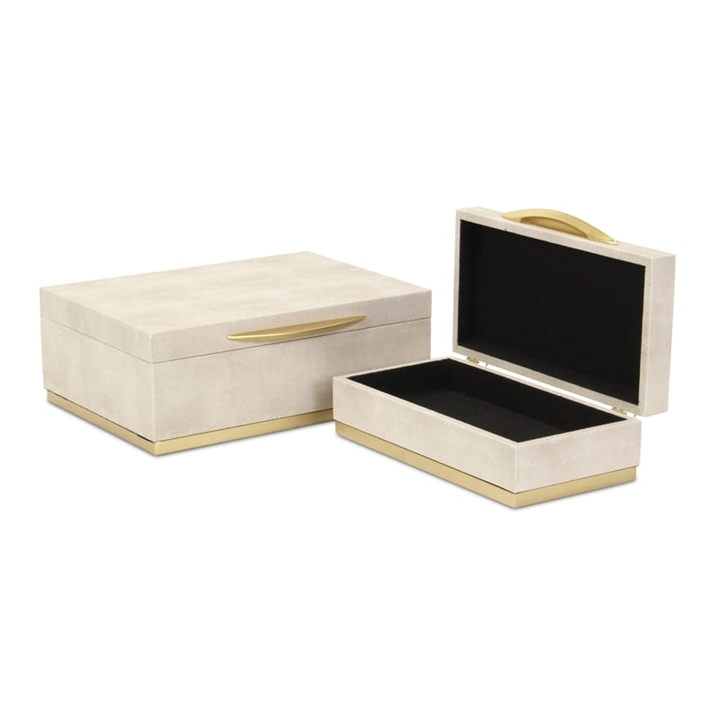 Pemberly Row Rectangular Gold Accented Box Set of 2 in Cream Faux Shagreen