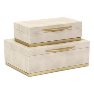 Pemberly Row Rectangular Gold Accented Box Set of 2 in Cream Faux Shagreen