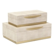 Pemberly Row Rectangular Gold Accented Box Set of 2 in Cream Faux Shagreen