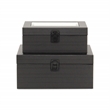 Pemberly Row Vinyl Woven Pattern Mirrored Box Set of 2 in Black