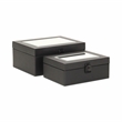 Pemberly Row Vinyl Woven Pattern Mirrored Box Set of 2 in Black