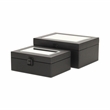 Pemberly Row Vinyl Woven Pattern Mirrored Box Set of 2 in Black
