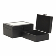 Pemberly Row Vinyl Woven Pattern Mirrored Box Set of 2 in Black