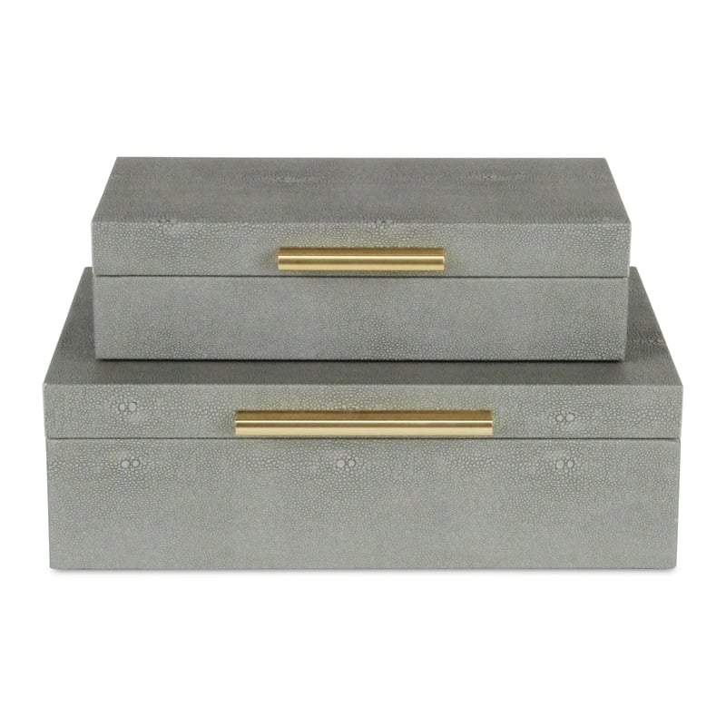 Pemberly Row Rectangular Decorative Box Set of 2 in Gray Faux Shagreen